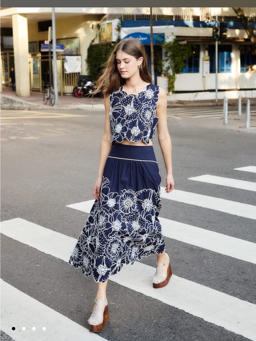 FARM Rio Navy Maxi Skirt with White Floral Embroidery